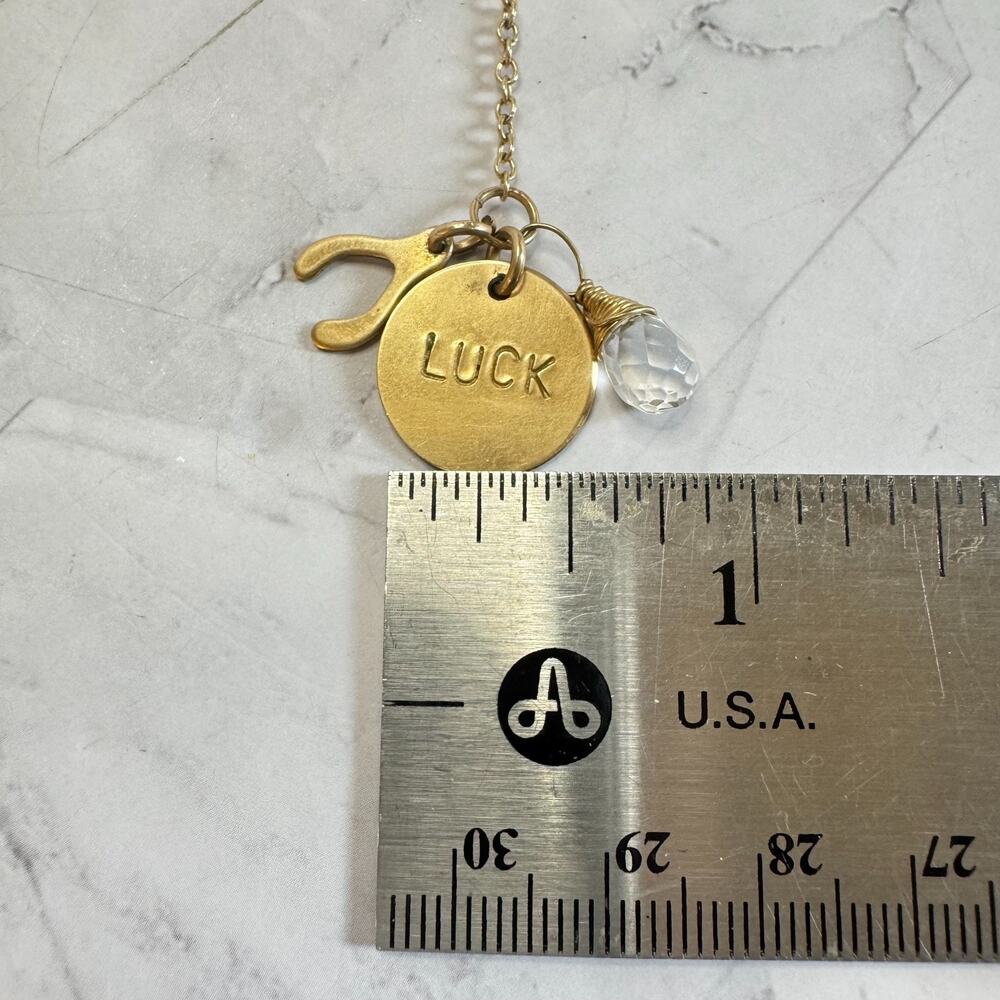Nashelle Gold Filled Luck Necklace Wish Bone Gem Pendant Chain 24" Dainty EUC - Picture 6 of 8